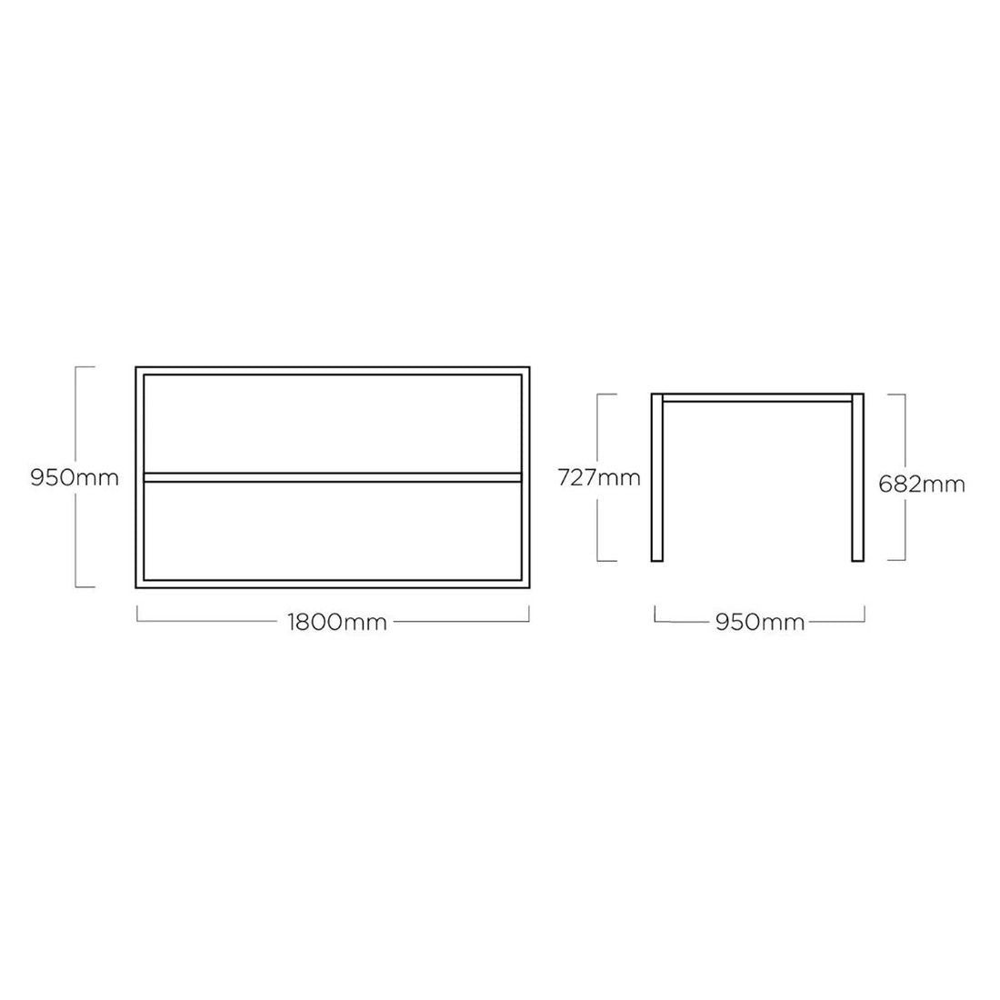 Bordunderstell Cubic 180x95 cm aluminium hvit matt bakside