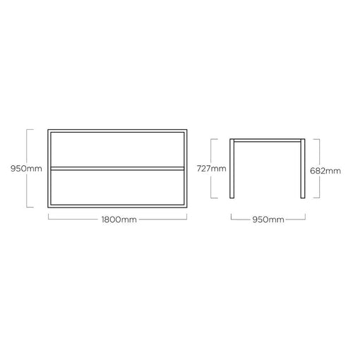 Bordunderstell Cubic 180x95 cm aluminium hvit matt bakside
