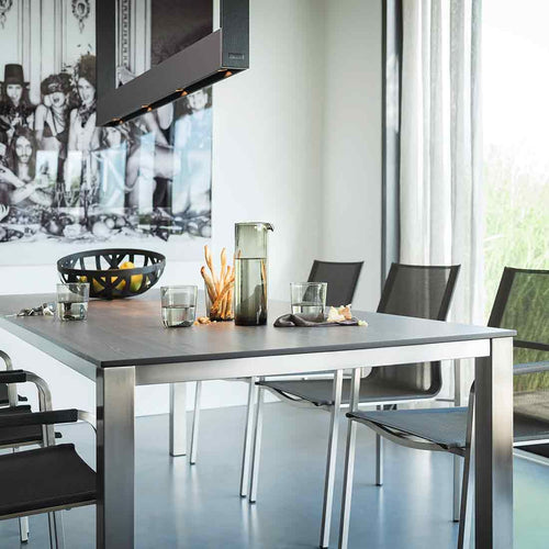 Bordunderstell Cubic rustfritt stål 220x95 cm nærbilde av ben