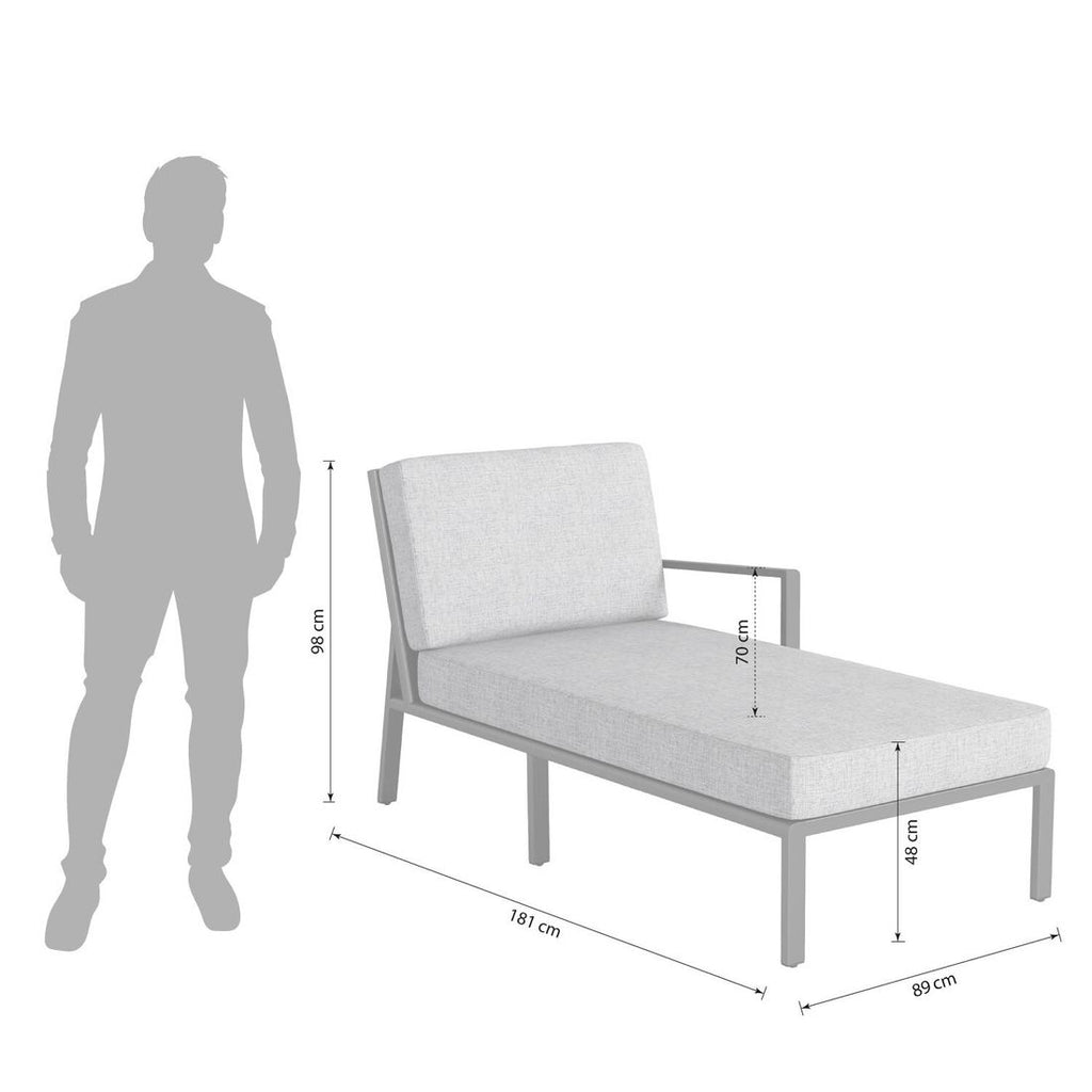 Detalj av aluminiumramme på Chaiselongue lounge Zenith aluminium/olefin 89x181 cm