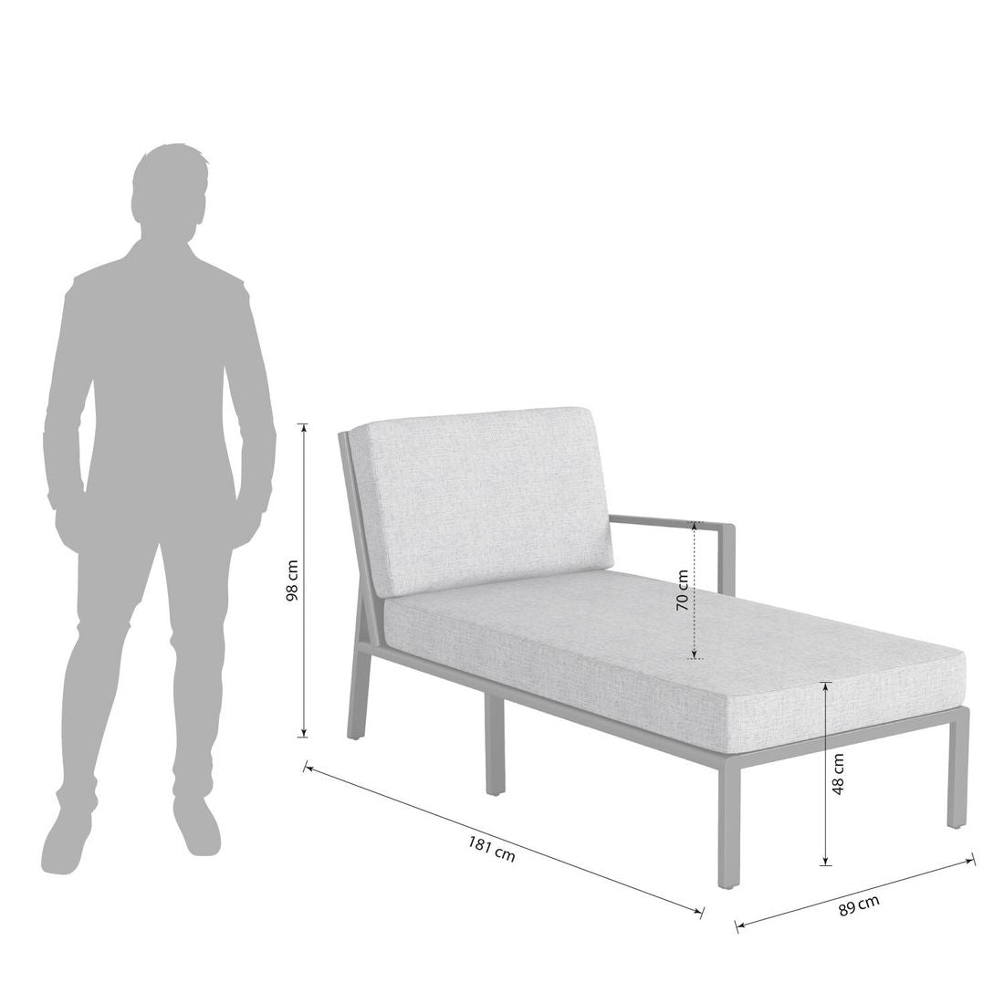 Detalj av aluminiumramme på Chaiselongue lounge Zenith aluminium/olefin 89x181 cm