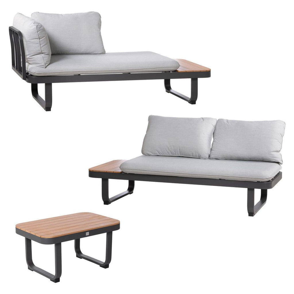 Hjørnesofa ute Madagaskar aluminium/akasie 253x175 cm - OUTLIV.