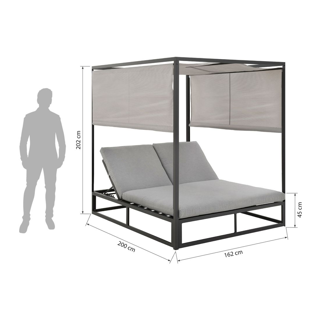 Daybed Anzio aluminium 162x200 cm antrasitt detalj av stoff