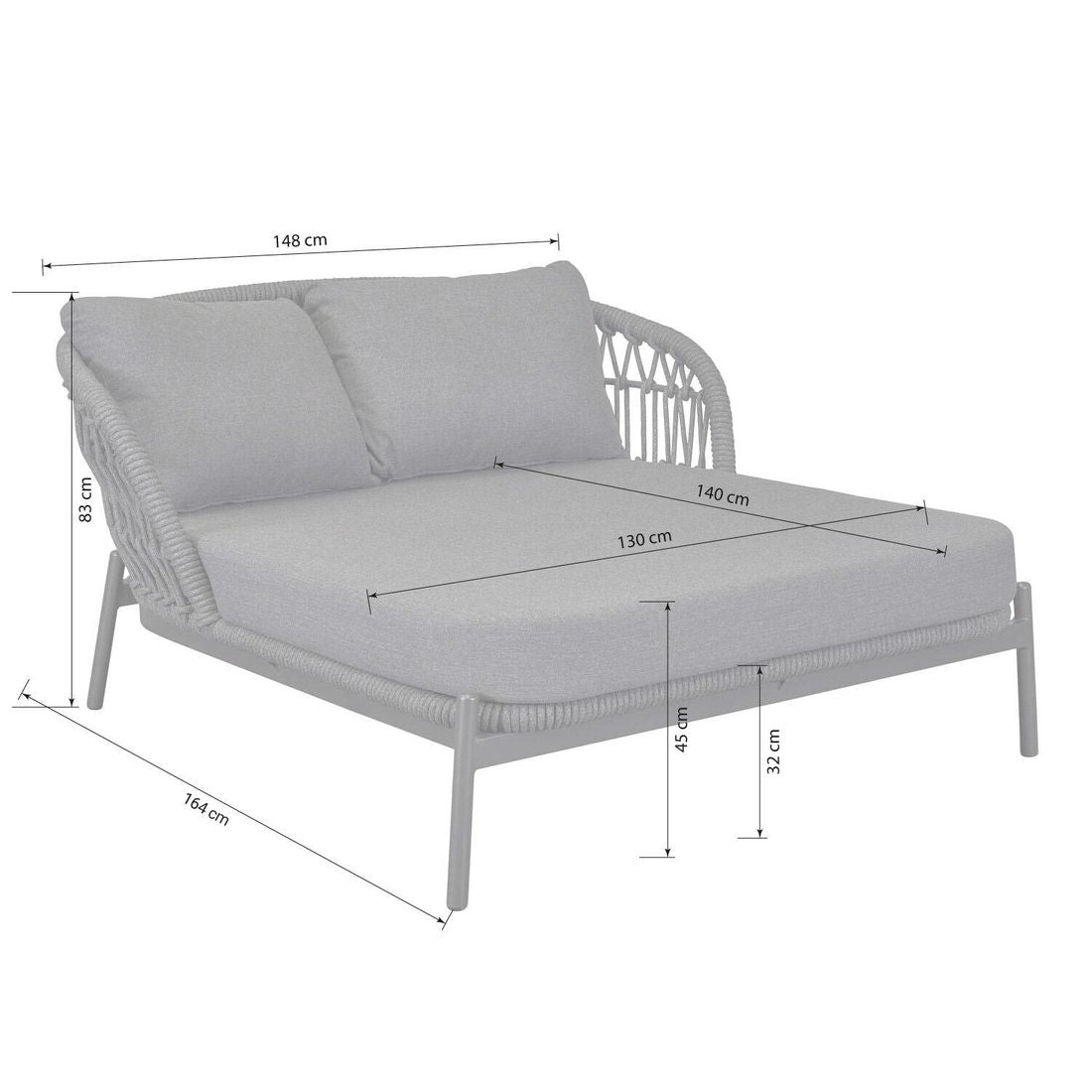 Daybed Bari aluminium tau 148x164 cm antrasitt detalj av ramme