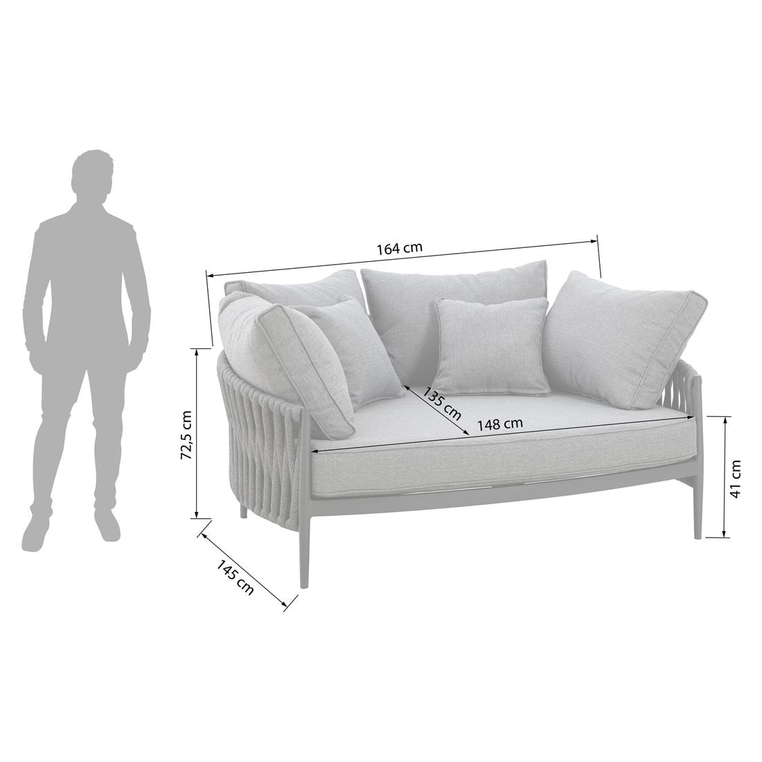 Daybed Lena aluminium tau 164x145 cm antrasitt detalj tau