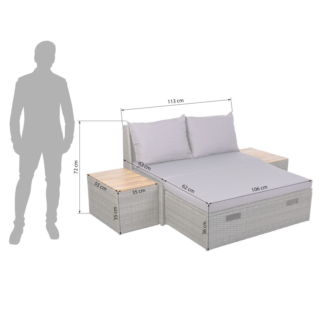 Daybed multifunksjonell aluminium/polyrotting - OUTLIV detalj av bordplate i akasietre