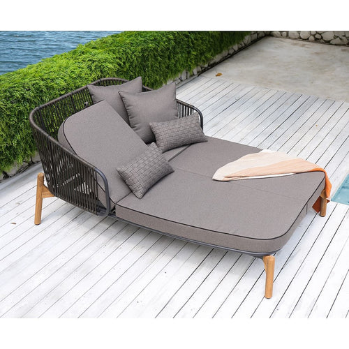 Daybed Pollux justerbar aluminium/teak 215x139 cm forfra