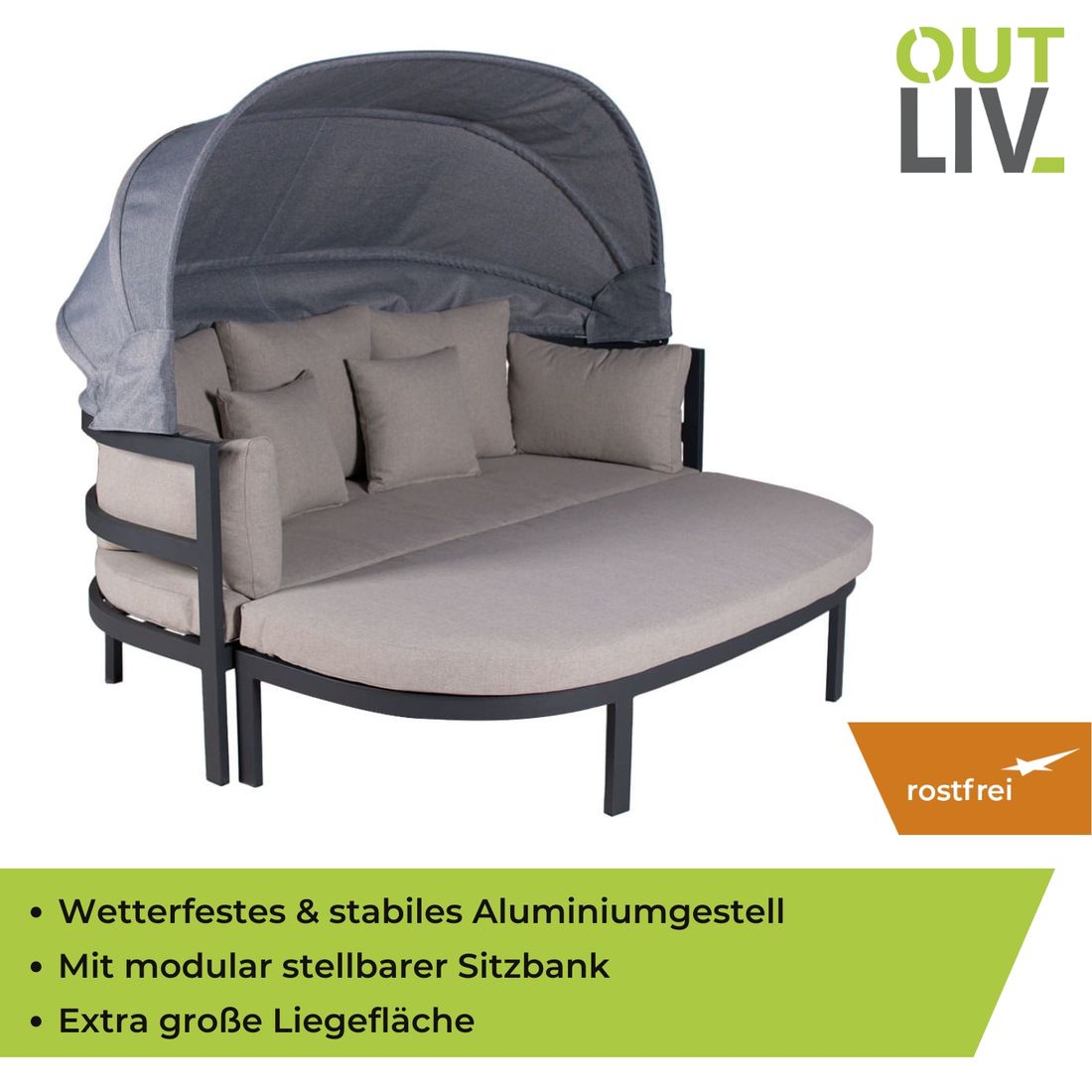 Daybed Romeo aluminium/polyester 178x152 cm - OUTLIV antrasitt aluminiumsramme