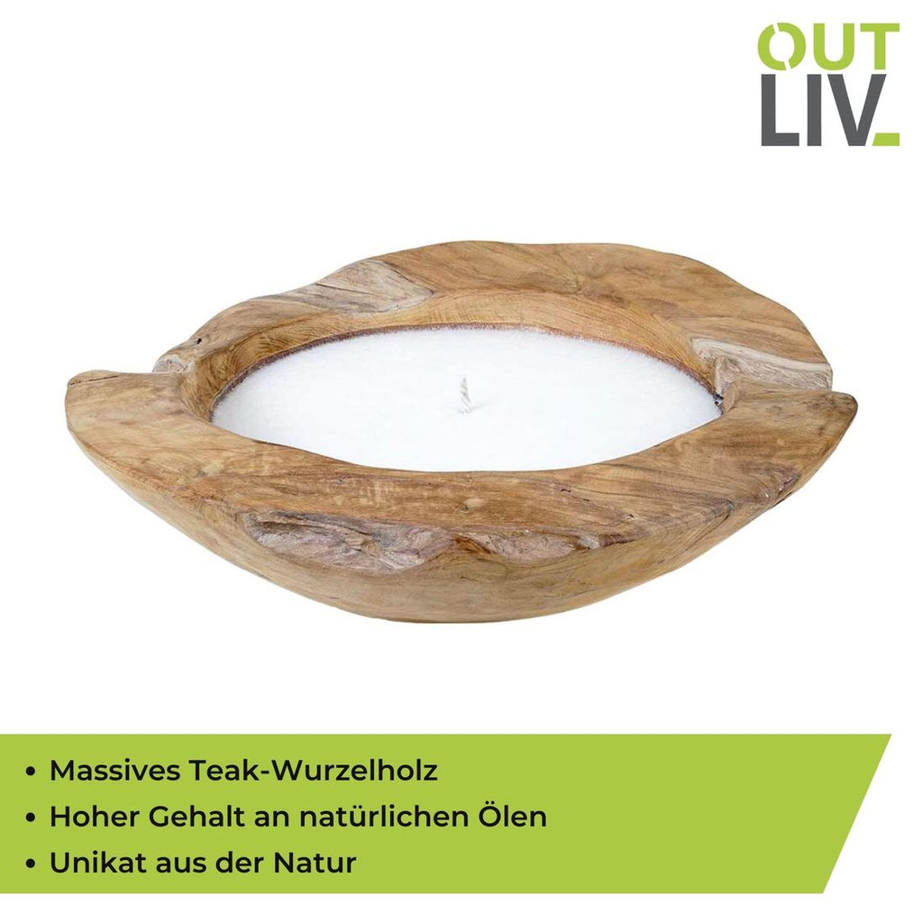 Dekorativt lysholder med skål Ø30cm teak - OUTLIV med tent lys