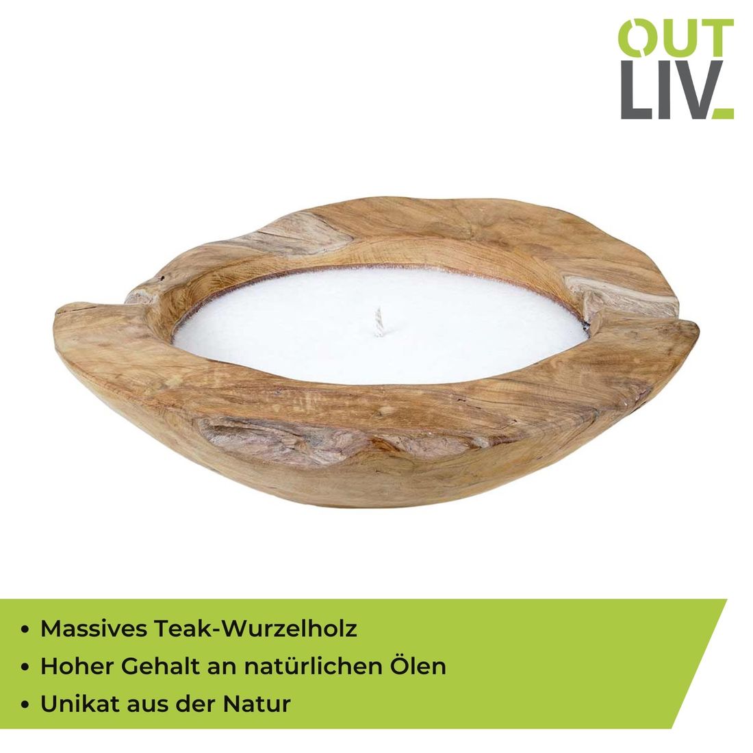 Dekorativt lysholder med skål Ø30cm teak - OUTLIV med tent lys