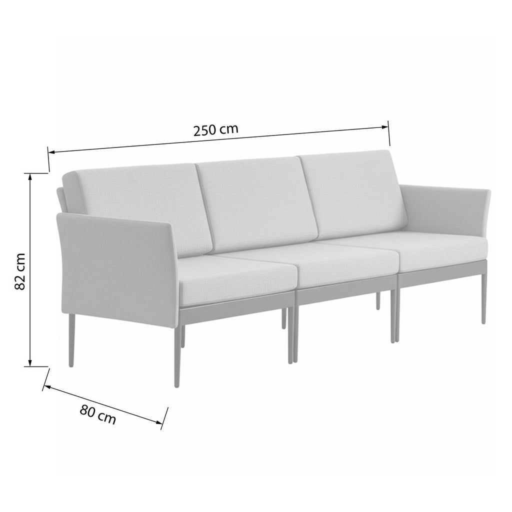 Detalj av Hagesofa Ildigo aluminium/utestoff 250 cm ramme
