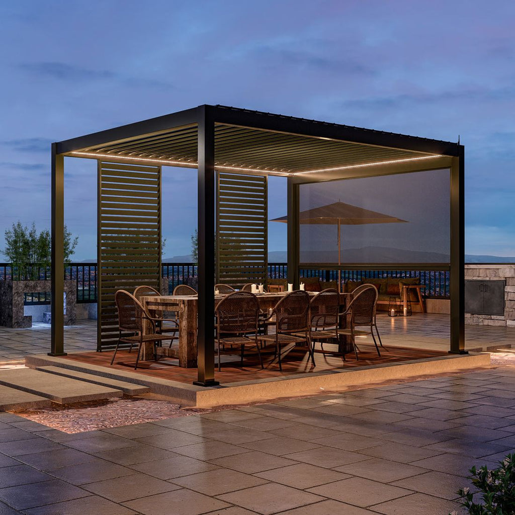Detalj av lamelltak på Pergola Deluxe e-Motion aluminium 400x300 cm
