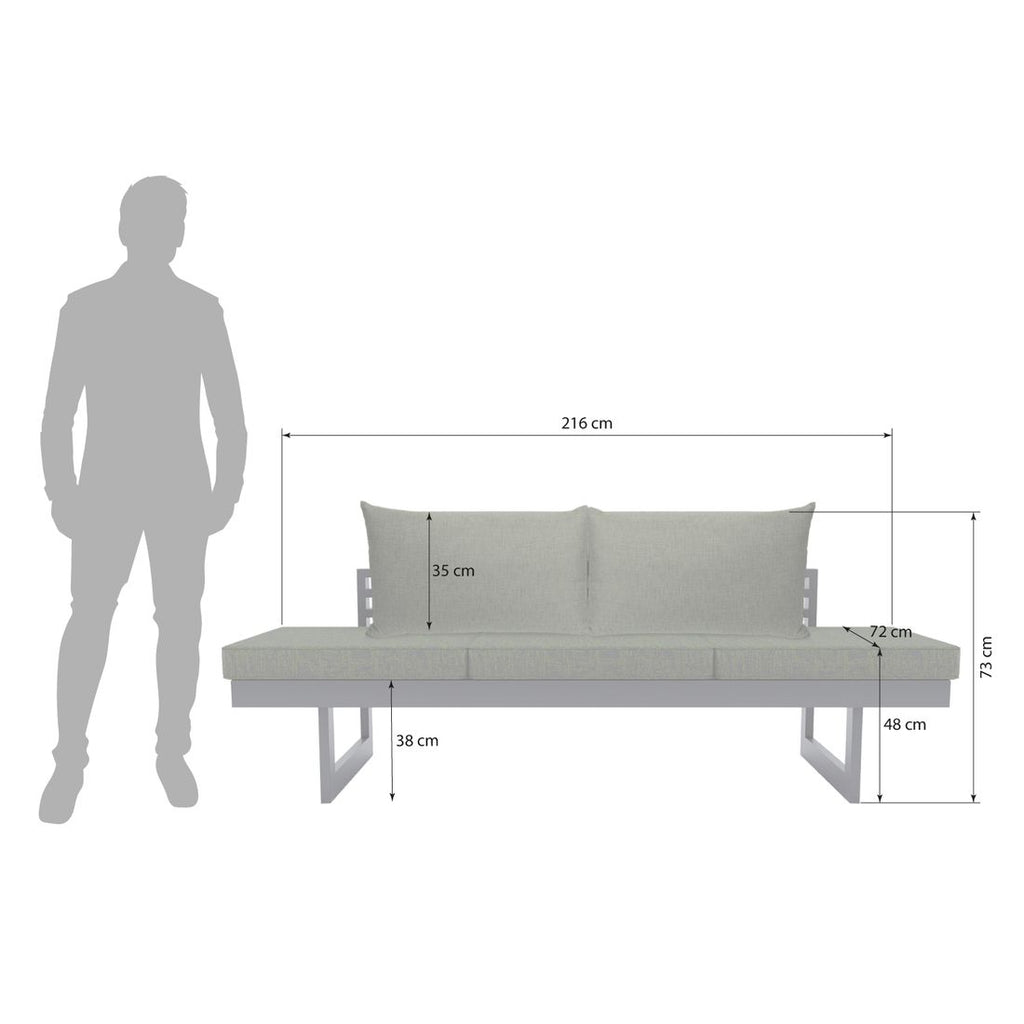 Detalj av stoff og ramme på Spisesofa ute New Holly justerbar aluminium