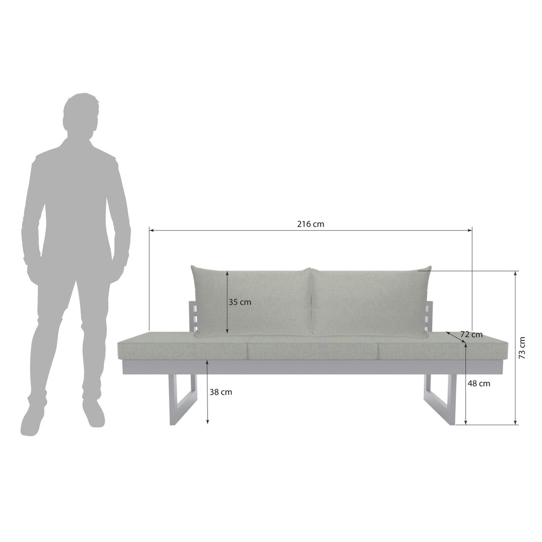 Detalj av stoff og ramme på Spisesofa ute New Holly justerbar aluminium