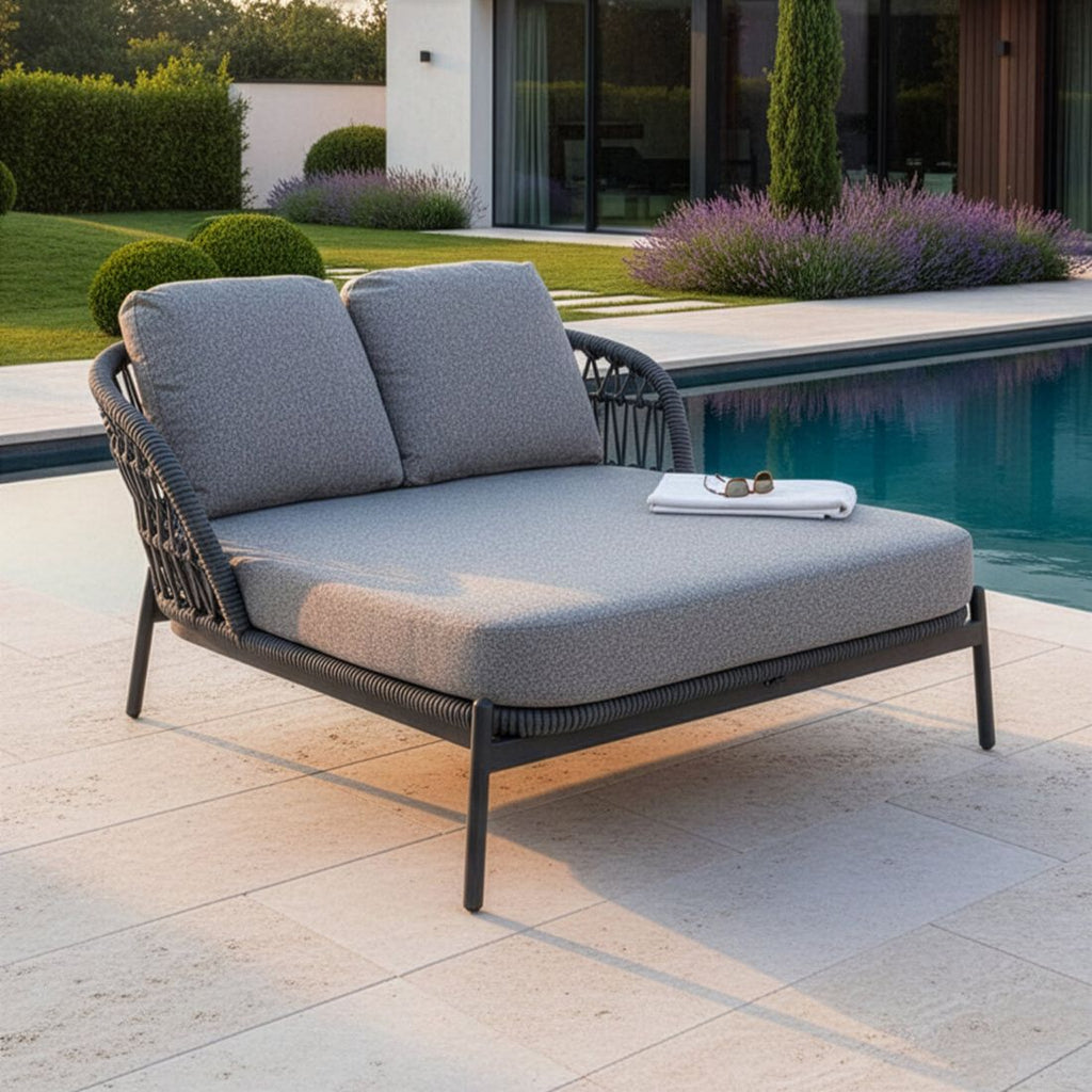 Dobbel solseng 7013 aluminium/tau 148x164 cm - Interliving forfra