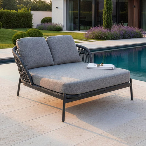 Dobbel solseng 7013 aluminium/tau 148x164 cm - Interliving forfra