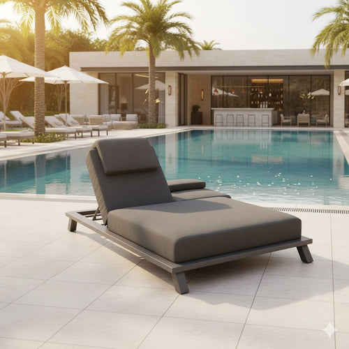 Dobbel solseng Alea justerbar aluminium Sunbrella forfra