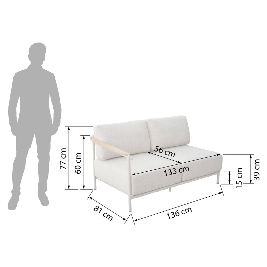 Endemodul lounge Francis aluminium/utestoff 136x81 cm nærbilde av tekstil