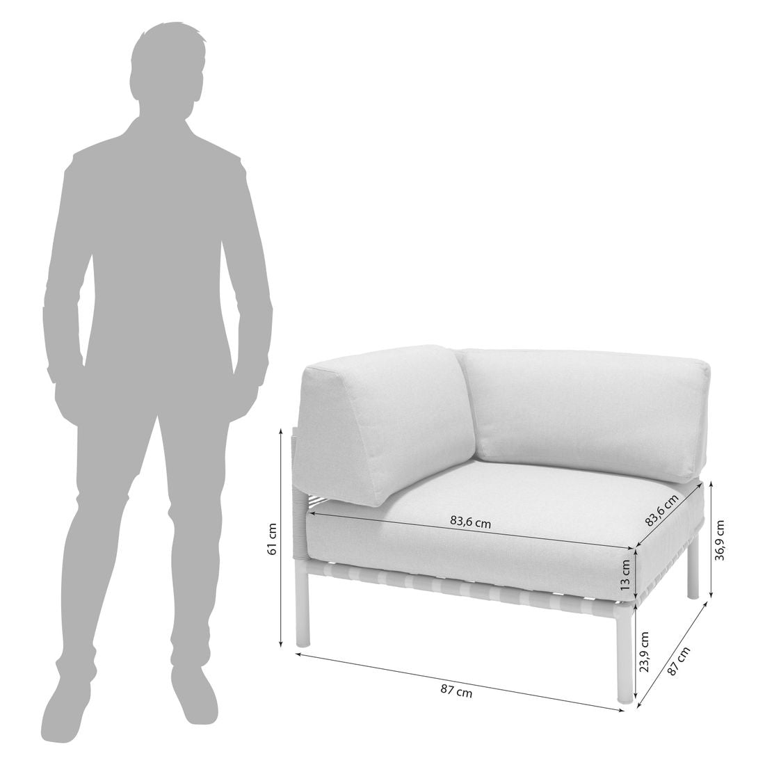 Endemodul lounge Horizon aluminium/olefin 87x87 cm detalj av stoff