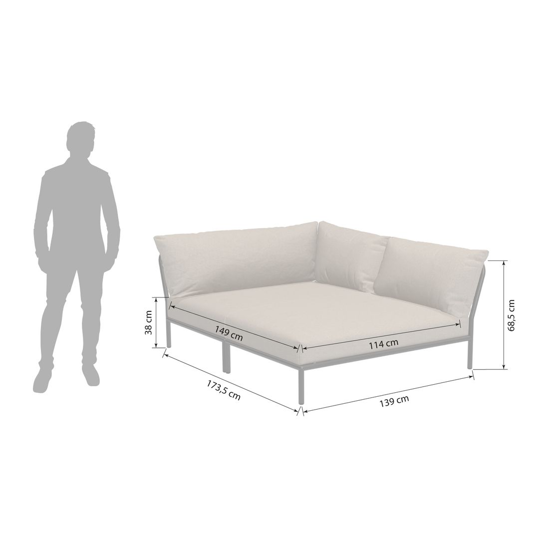 Endemodul lounge Level 2 Cozy aluminium/Sunbrella montert i uteområde
