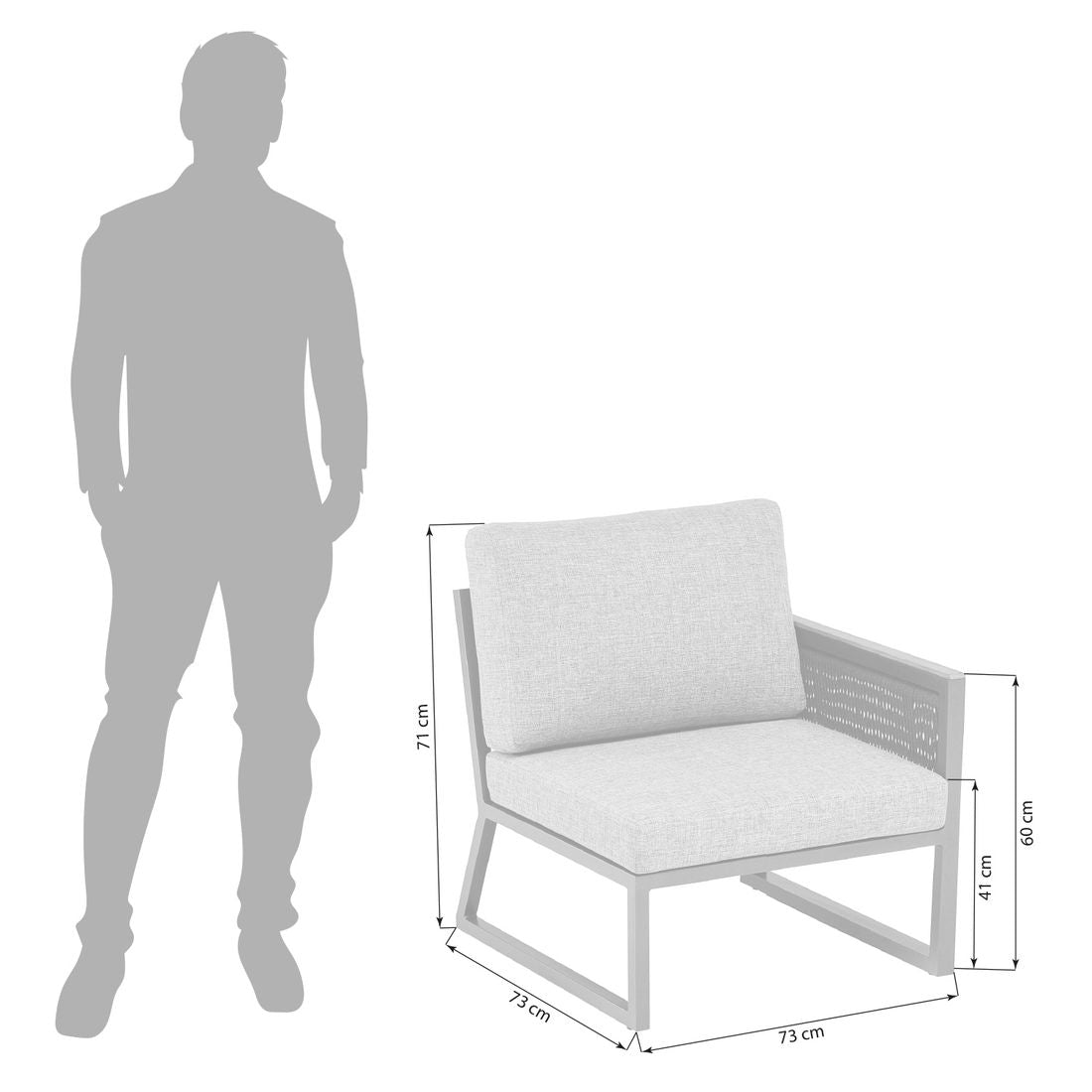 Endemodul lounge Ocean Skid høyre aluminium tau montert i hage