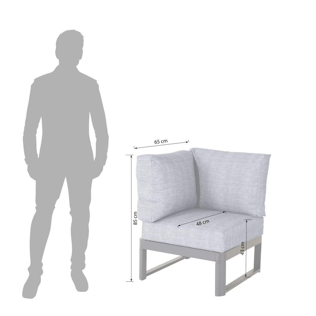 Endemodul lounge Pandora aluminium/polyester 65x65 cm montert på terrasse