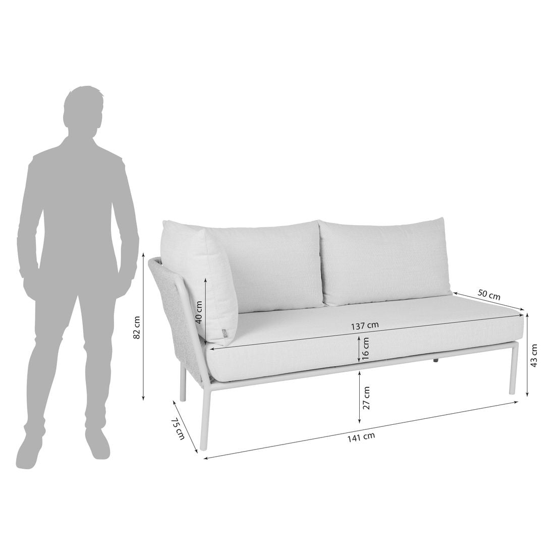 Detalj av Rope-flettverk på Endemodul lounge Romy aluminium tau