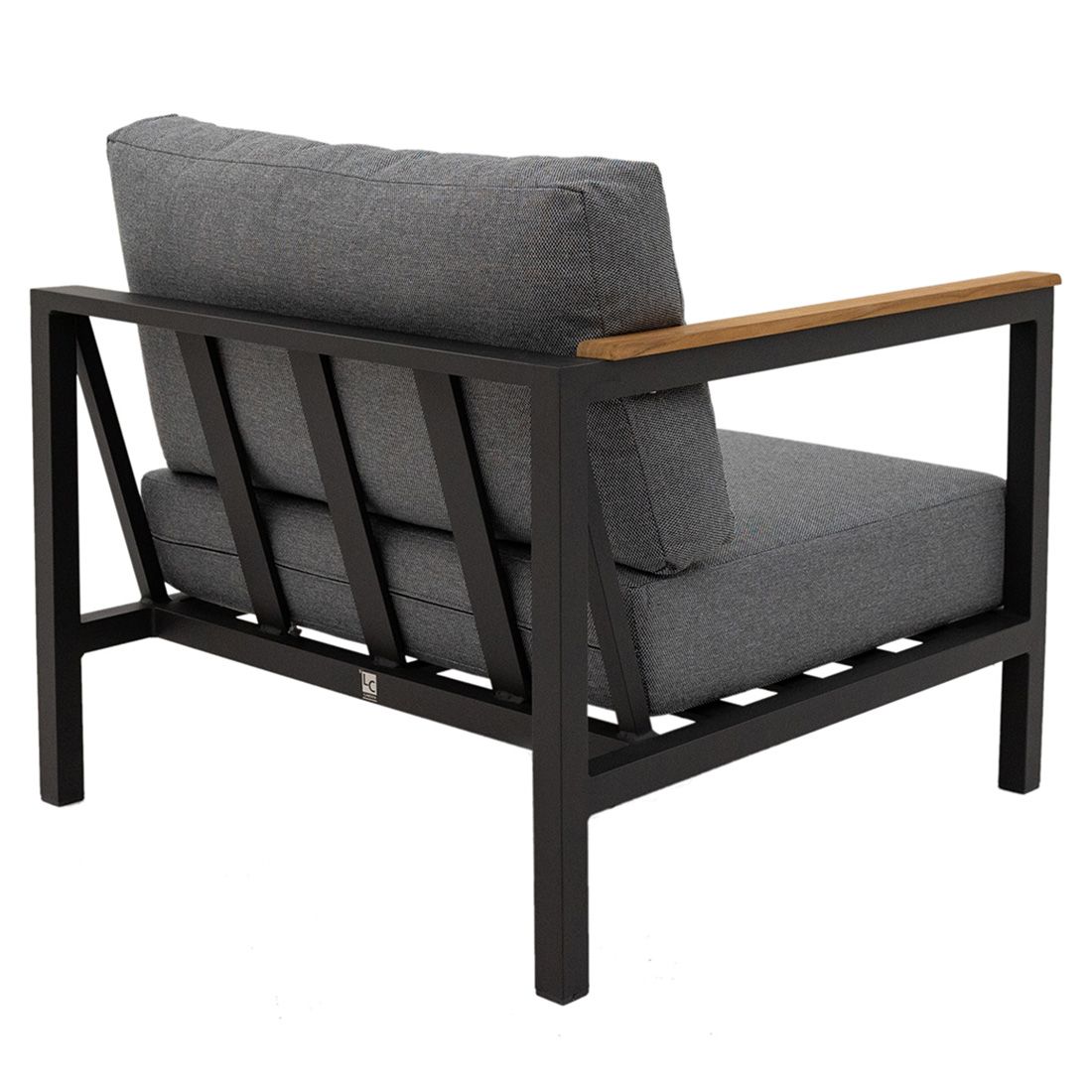 Detalj av aluminium og teak på Endemodul lounge Sondrino