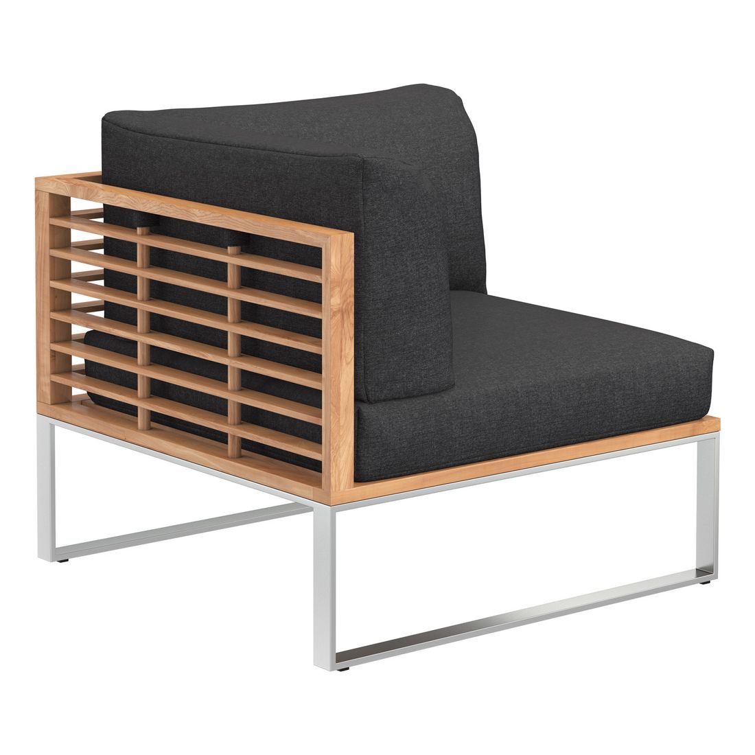 Nærbilde av teak materialet på Endemodul lounge Sumba