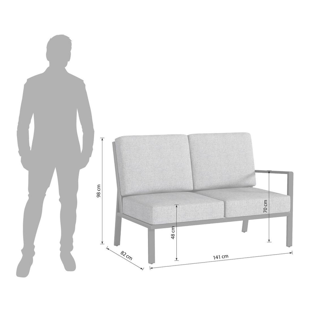 Detalj av stoff og ramme på Endemodul lounge Zenith aluminium/olefin 141x82 cm