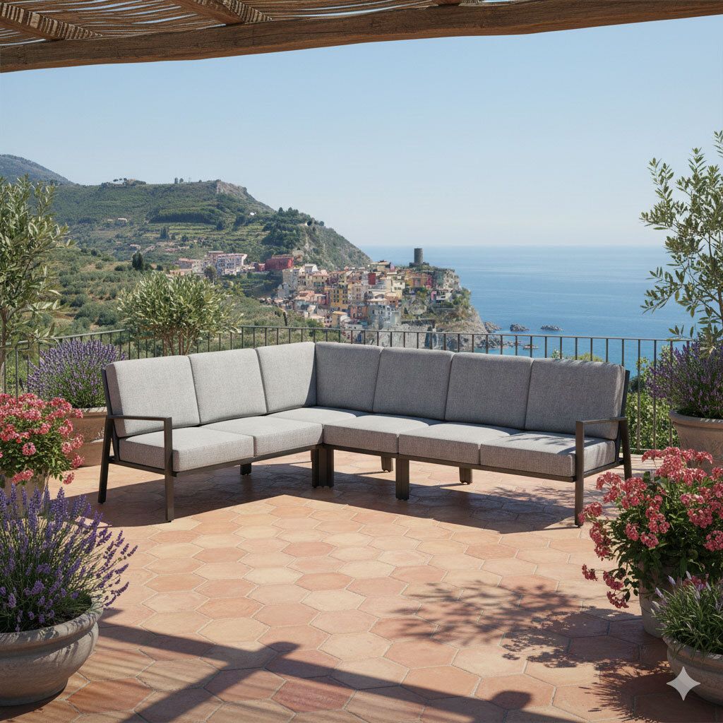 Sideprofil av Endemodul lounge Zenith aluminium/olefin 141x82 cm