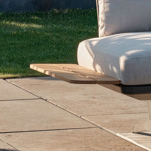 Enya påsettingsbord rustfritt stål teak 84x29 cm forfra