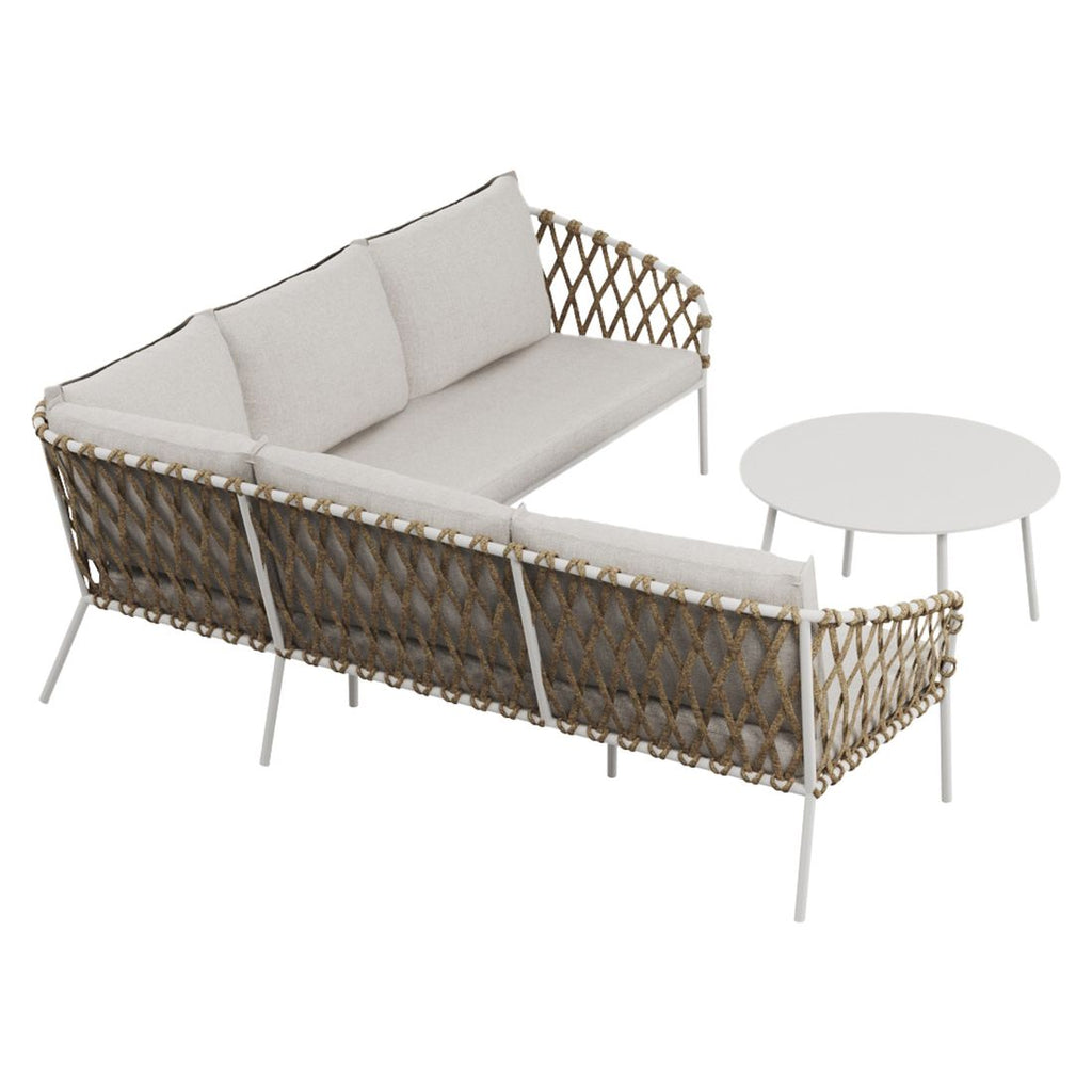 Hjørnesofa ute Tanami stål/tau/olefin med loungebord - OUTLIV.
