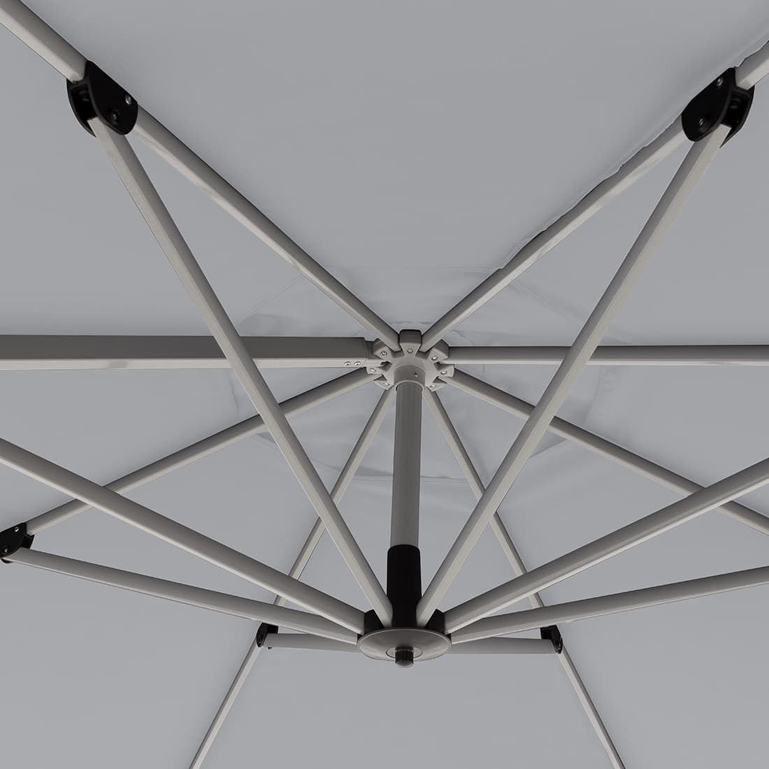 Fritthengende parasoll Active Ø370cm lysgrå polyester med aluminiumsramme