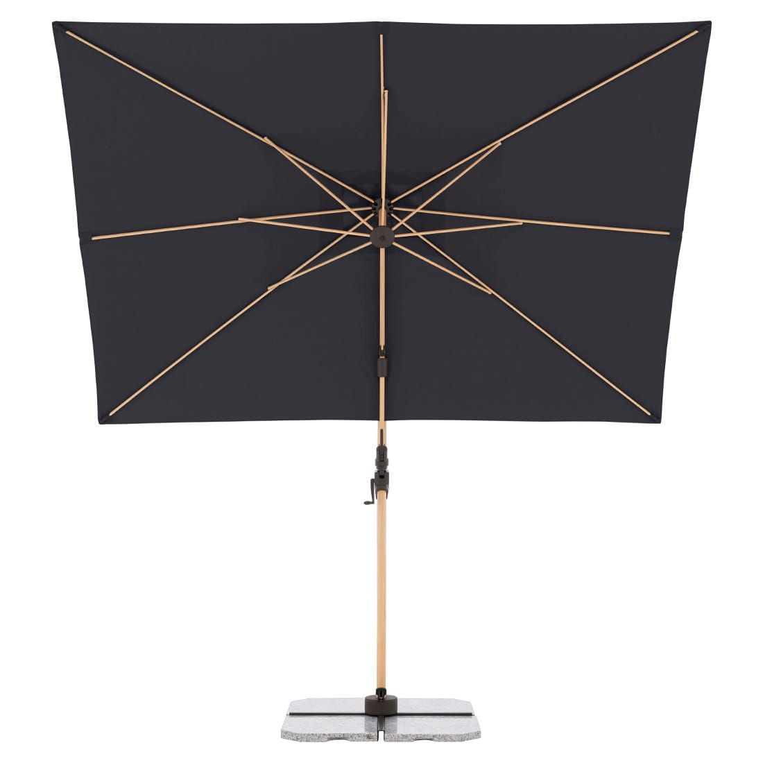 Montert Fritthengende parasoll Alu-Wood Ultra 300x220cm aluminium på terrasse