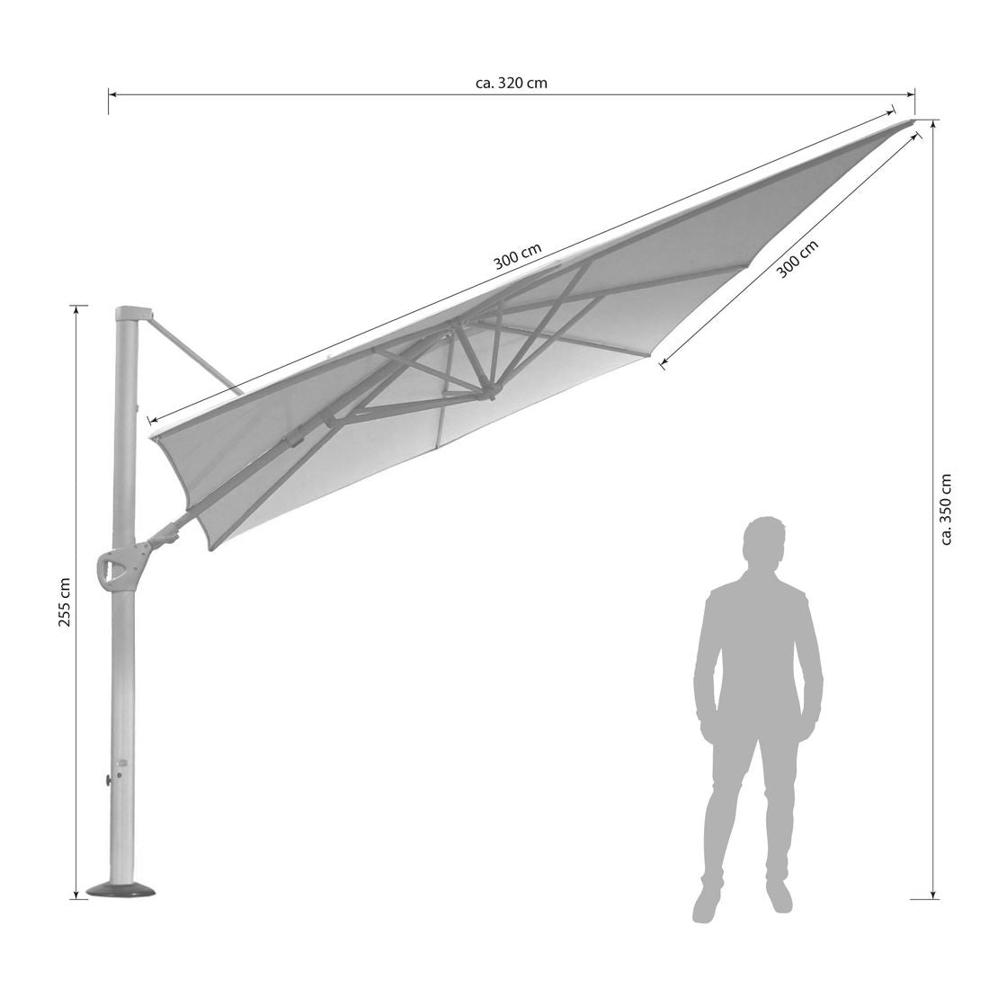 Montert Fritthengende parasoll Deluxe Roma 300x300cm i hage