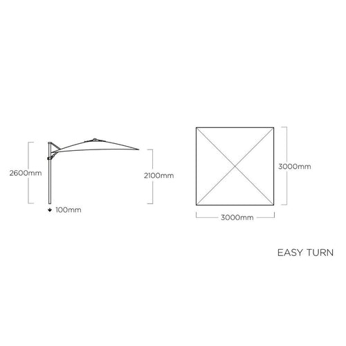 Bakside av fritthengende parasoll Easy Turn 300x300cm - Kettler