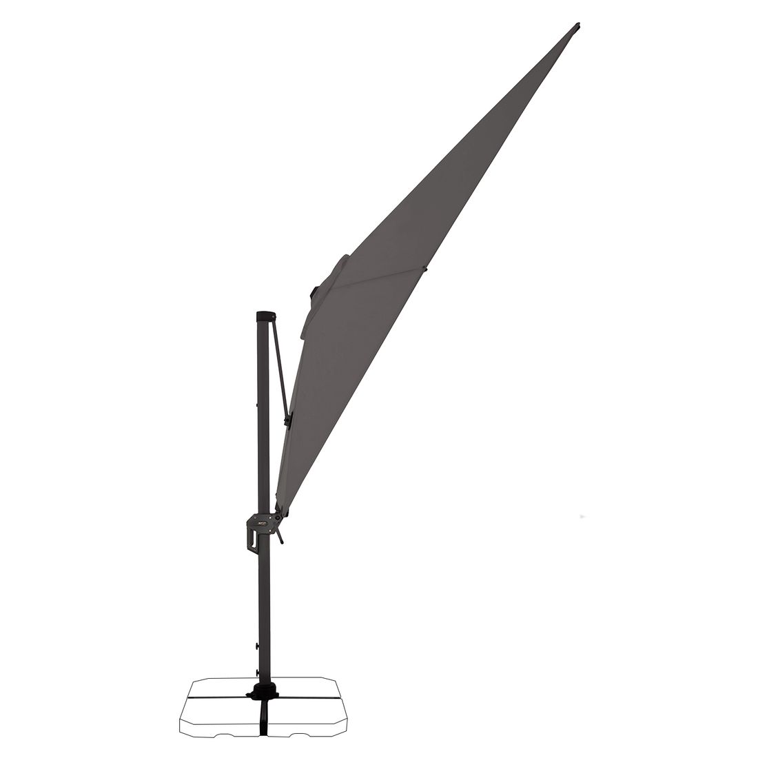 Fritthengende parasoll Lia 350x260 cm antrasitt montert på terrasse