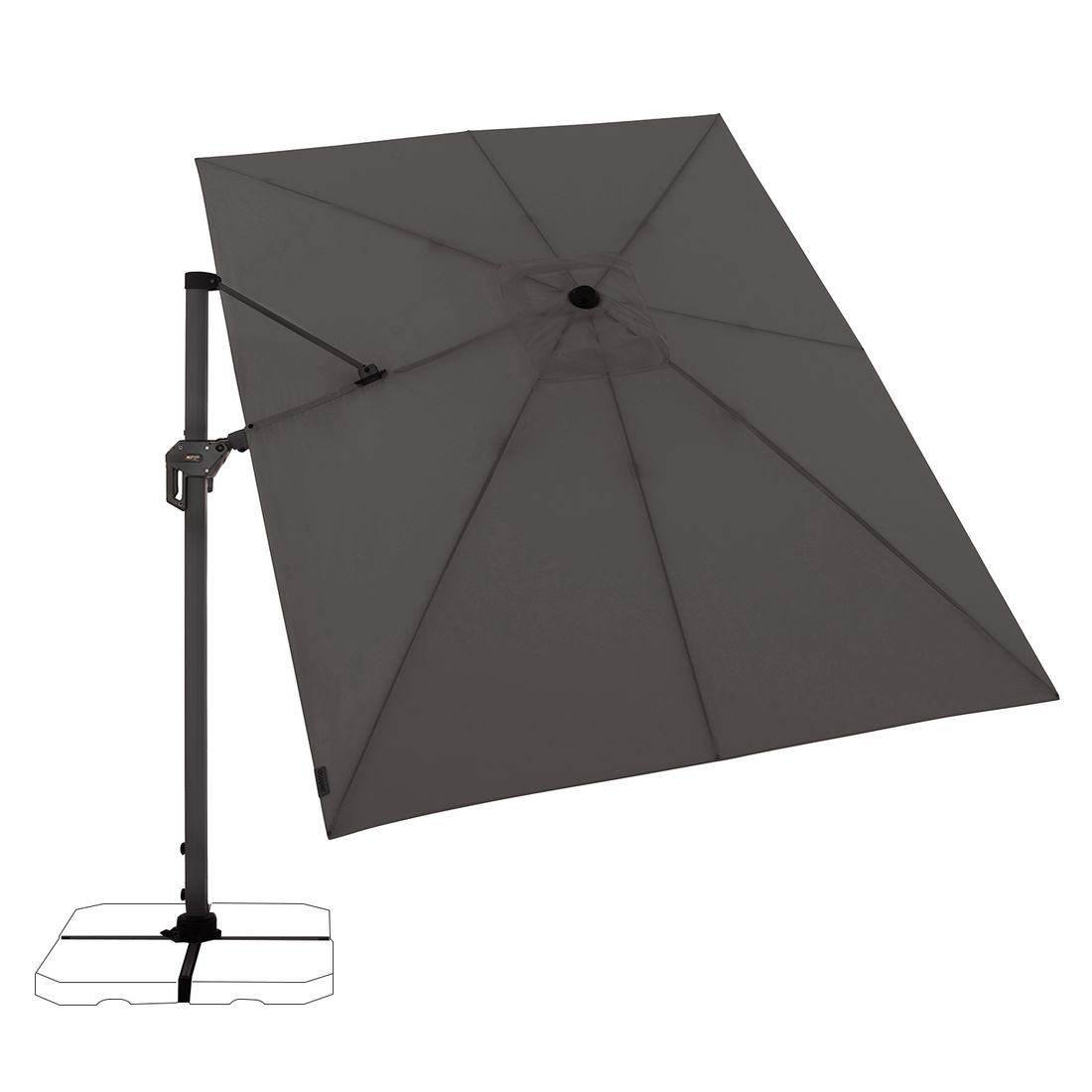 Fritthengende parasoll Lia 350x260 cm antrasitt nærbilde av aluminiumsstang