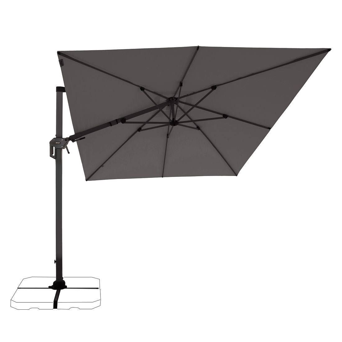 Fritthengende parasoll Lia 350x260 cm antrasitt detalj av vippefunksjon