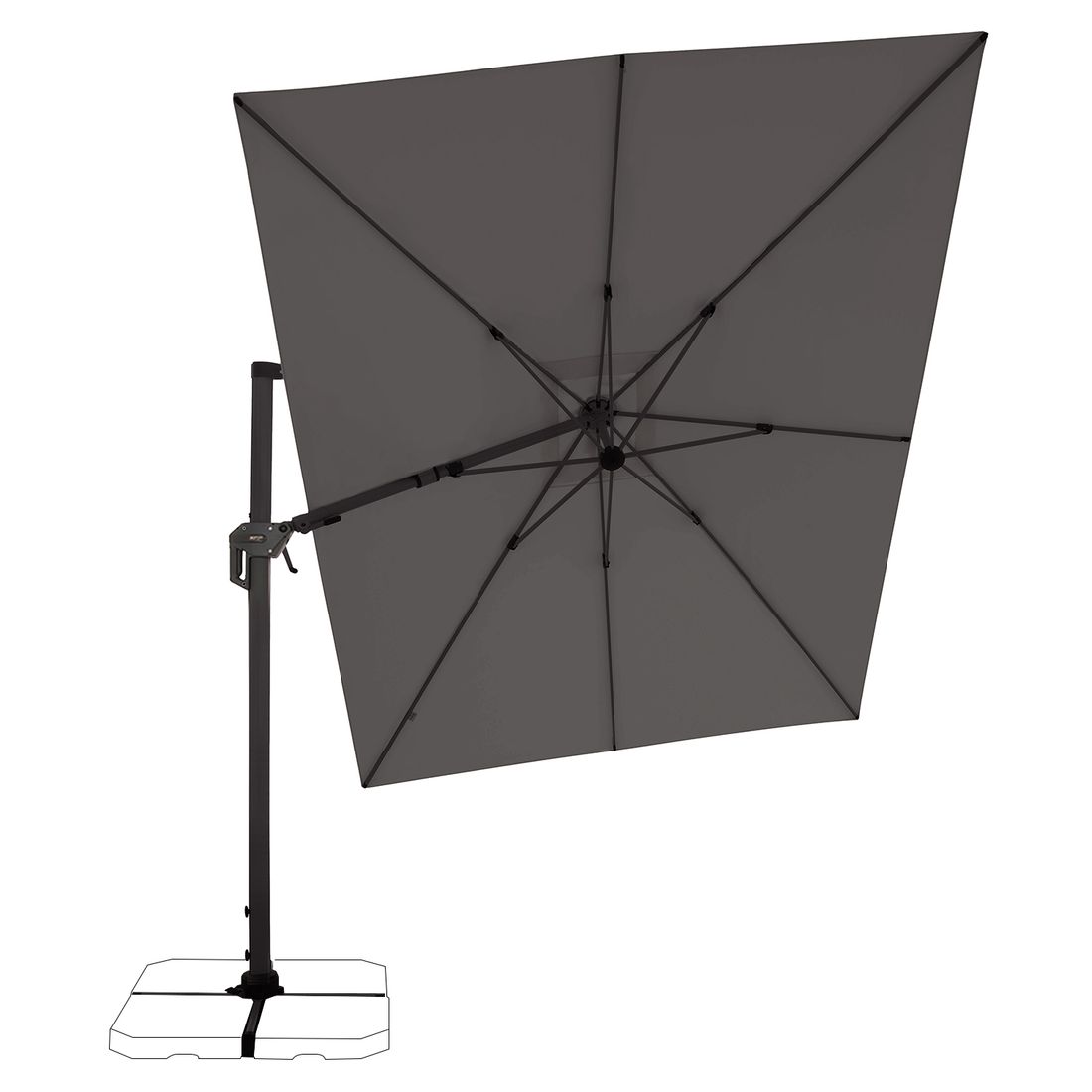 Fritthengende parasoll Lia 350x260 cm antrasitt visning av stativkryss