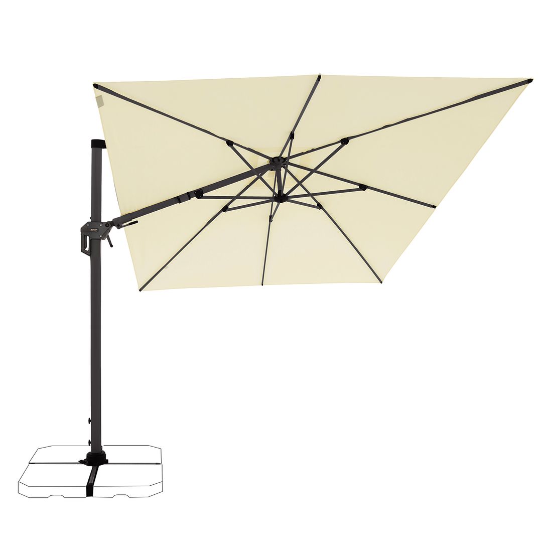 Fritthengende parasoll Lia 350x260cm - OUTLIV vippefunksjon