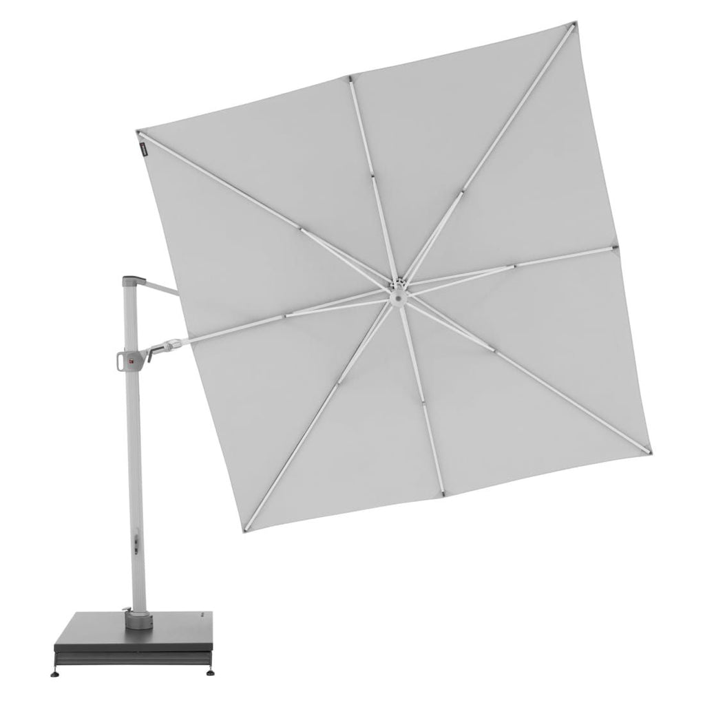 Montert Fritthengende parasoll Premium 320x320cm lysgrå i hage