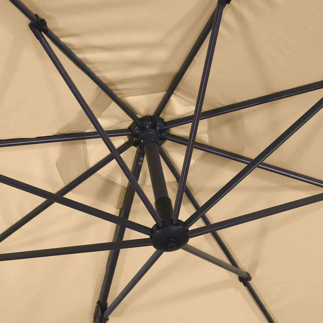 Fritthengende parasoll Rhodos Eco Twist Ø300 cm vinklet posisjon