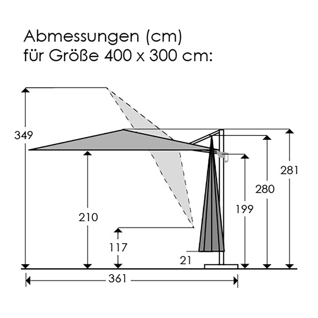 Nærbilde av justeringsmekanisme på fritthengende parasoll Rhodos Grande 400x300cm antrasitt