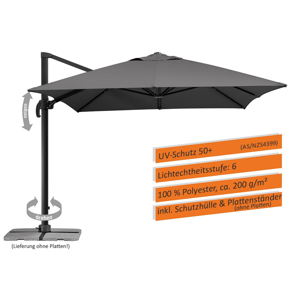 Fritthengende parasoll Rhodos Grande 400x300cm antrasitt - Schneider