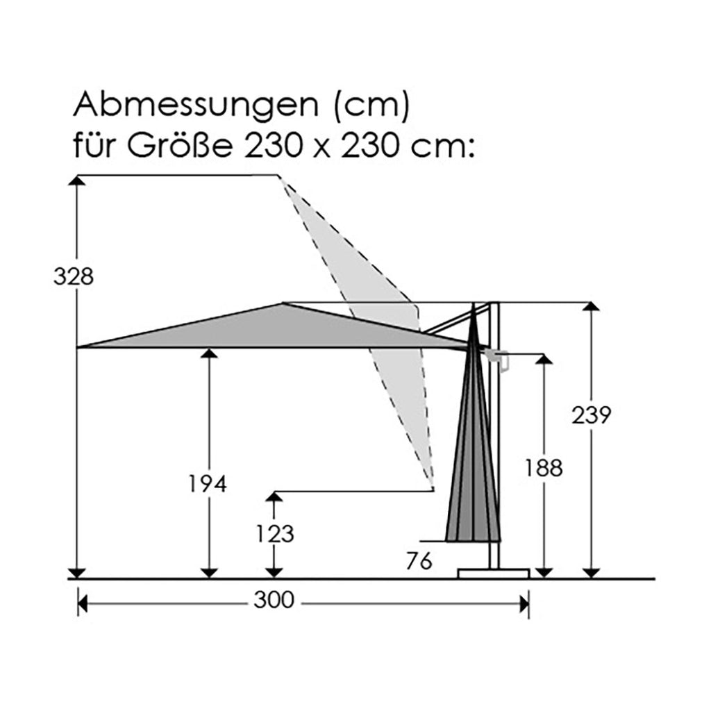 Nærbilde av mekanisme på Fritthengende parasoll Rhodos Junior 230x230cm antrasitt