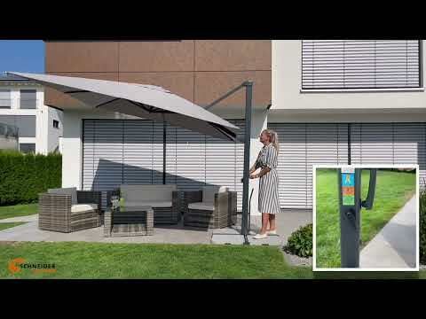 Fritthengende parasoll Rhodos Smart 300x300cm natur forfra