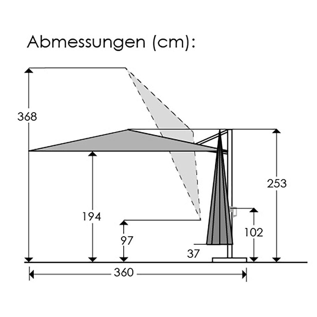 Fritthengende parasoll Rhodos Smart 300x300cm natur nærbilde av fotpedal