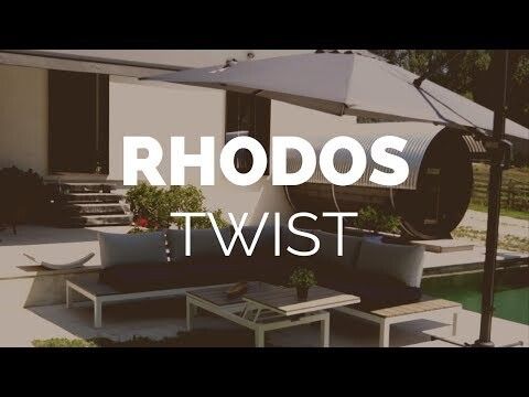 Fritthengende parasoll Rhodos Twist-Bianco 300x300cm sett forfra